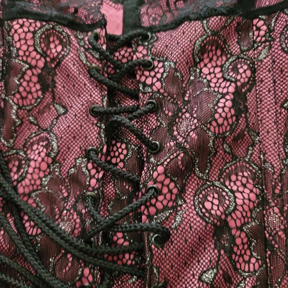 NWOT Fuchsia Lace-Sleeve Corset - Sz 36 - Picture 5 of 6